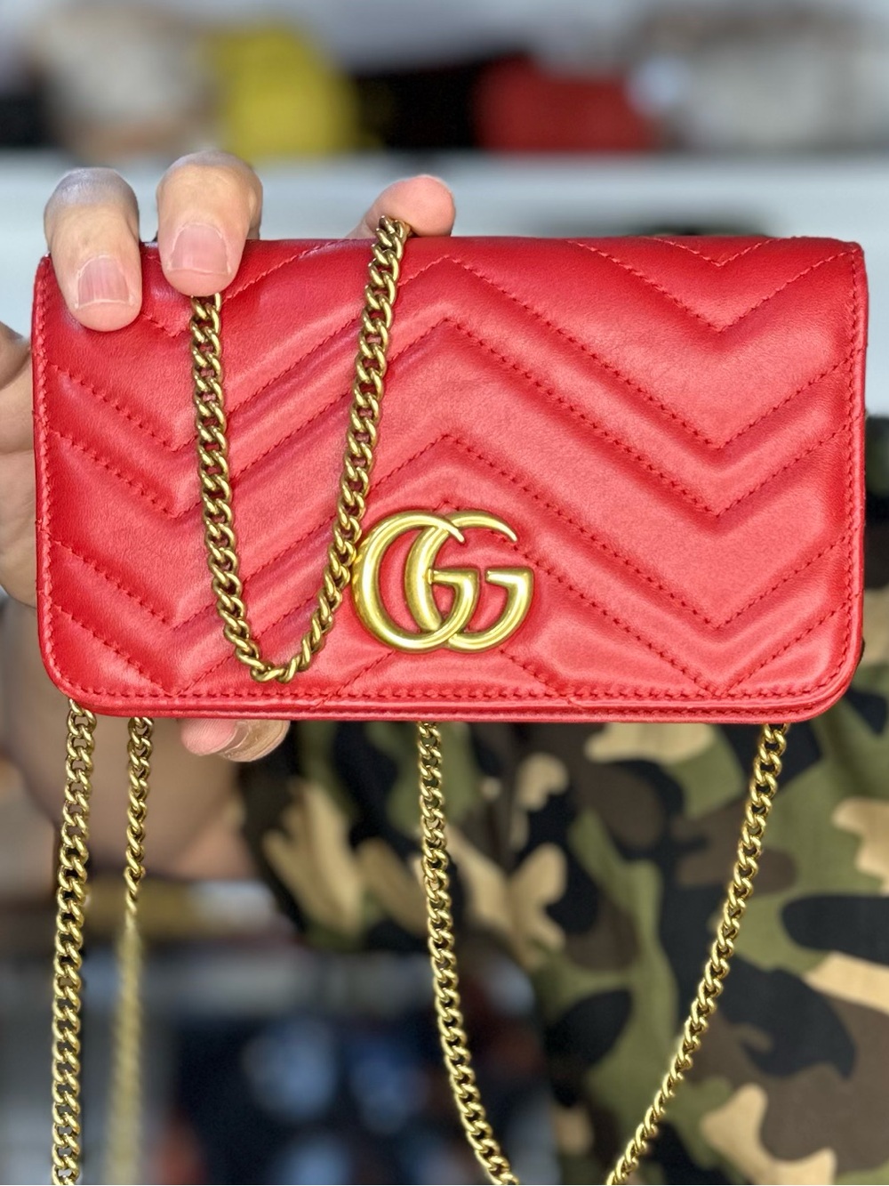 Gucci Marmont Red Quilted Leather Chain Shoulder Bag